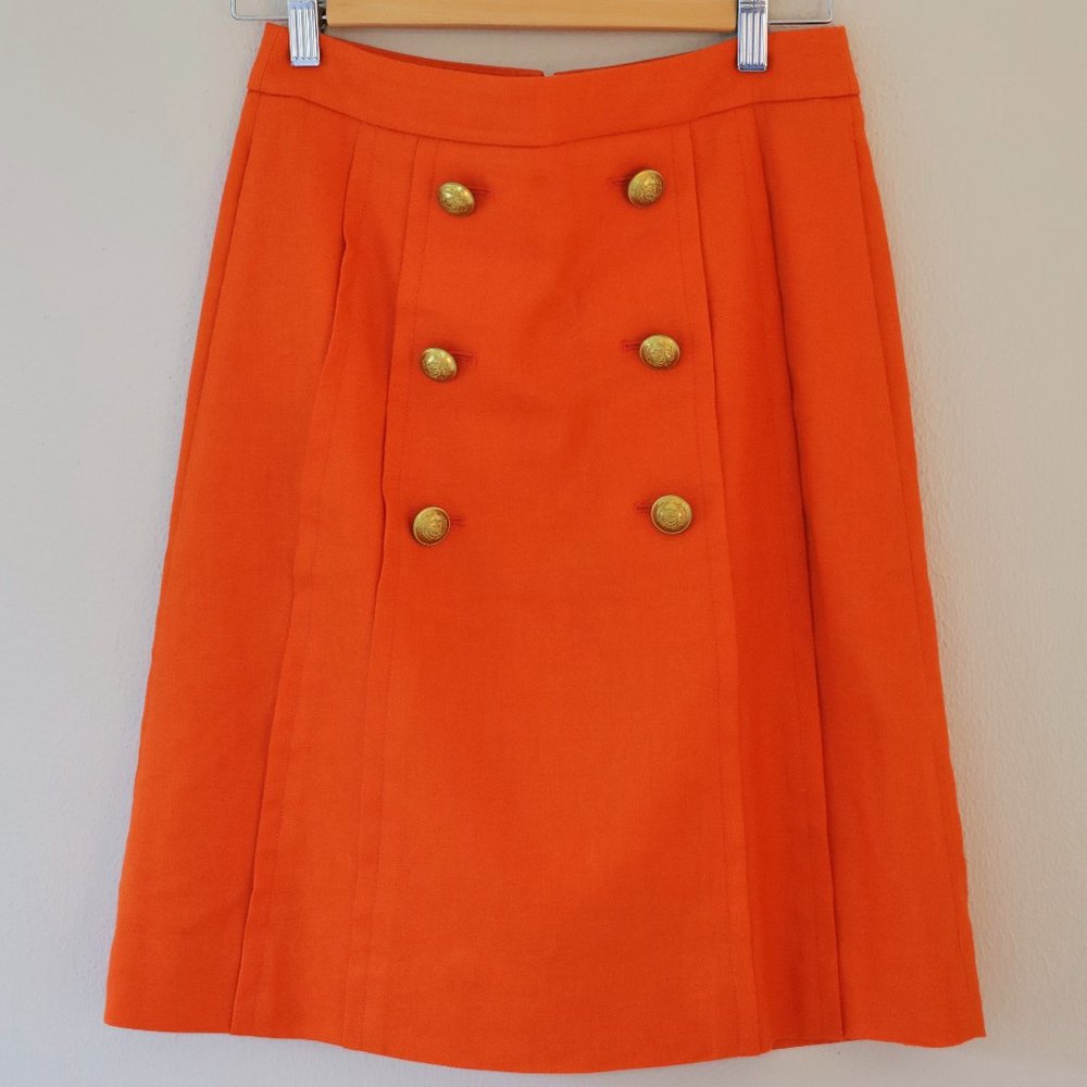 J. Crew Orange Linen Pleated Sailor Skirt Size 2